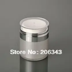 50 г жемчужно-белый акрил jar безвоздушного jar банка для крема с серебряным воротником, прозрачной крышкой, безвоздушного эмульсия jar