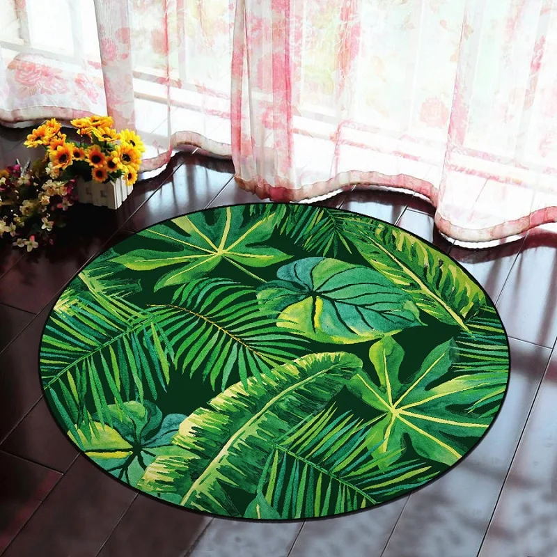

Green Leaves US Flag Round Carpets For Living Room Computer Chair Area Rug Children Play Tent Floor Mat Geometric Cloakroom Rugs