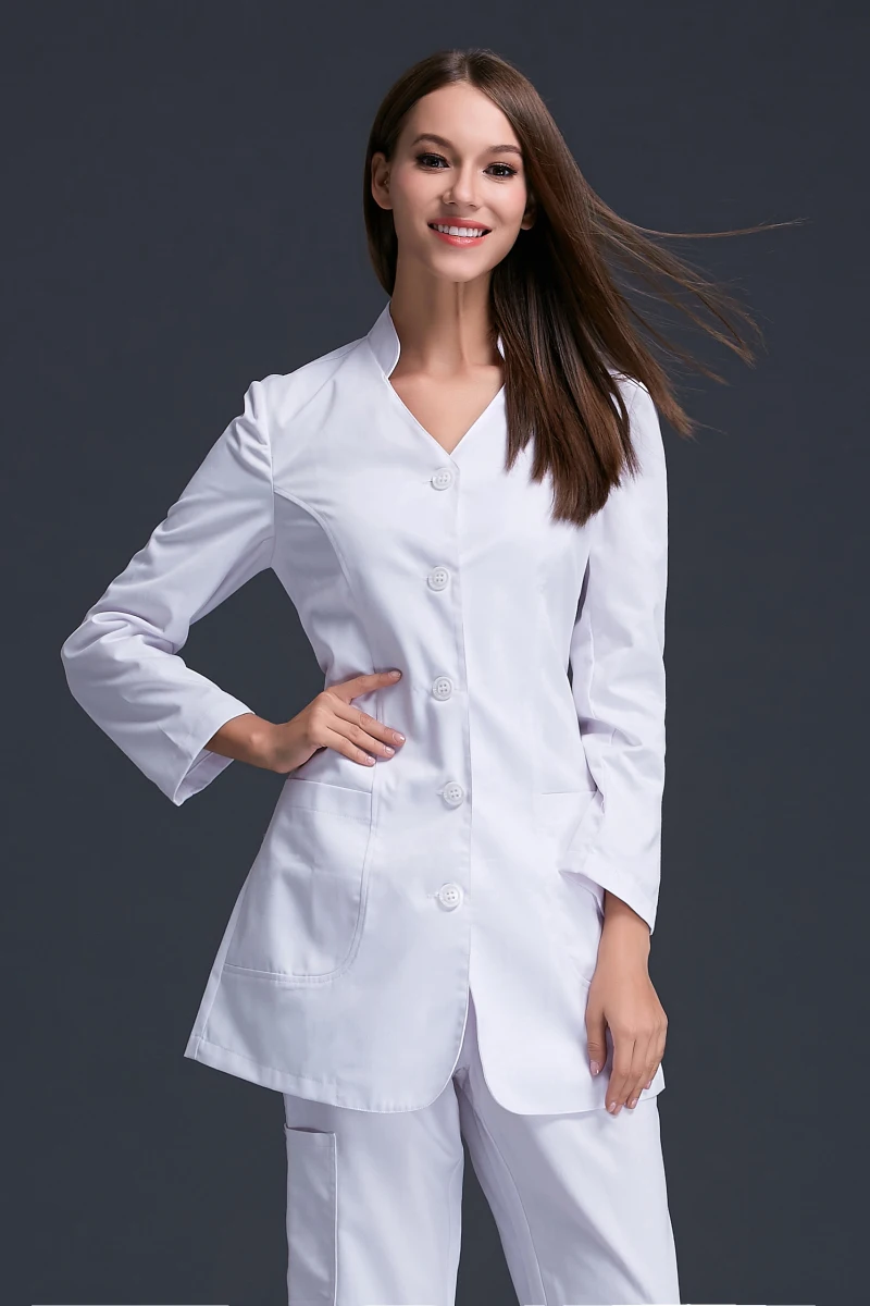 Дизайн, осенняя женская униформа для медсестры, с длинным рукавом, против морщин, белая, стоячий воротник