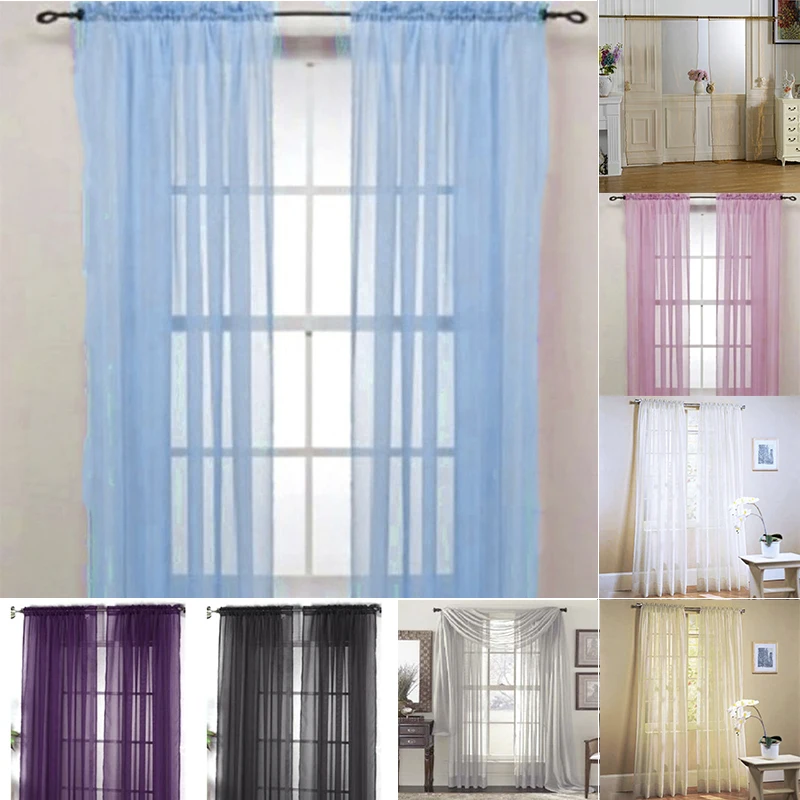 

Urijk Solid Color Yarn Curtain Window Pure Color Tulle Curtains For Living Room Kitchen Modern Window Treatments Voile Curtains
