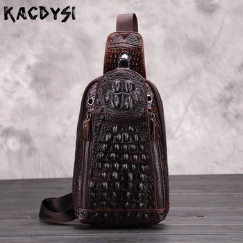 

Crocodile Pattern Leather Original Quality Mens Chest Bag Retro Trend Cowhide Classic Bosom Bag Casual Man Messenger Bag Daypack