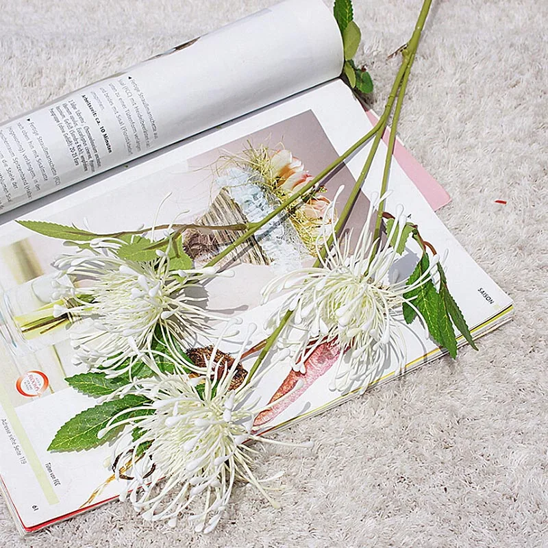 3 вилки, искусственные цветы, букет, свадебные принадлежности, настоящие на ощупь, искусственные цветы для украшения дома и сада - Цвет: White