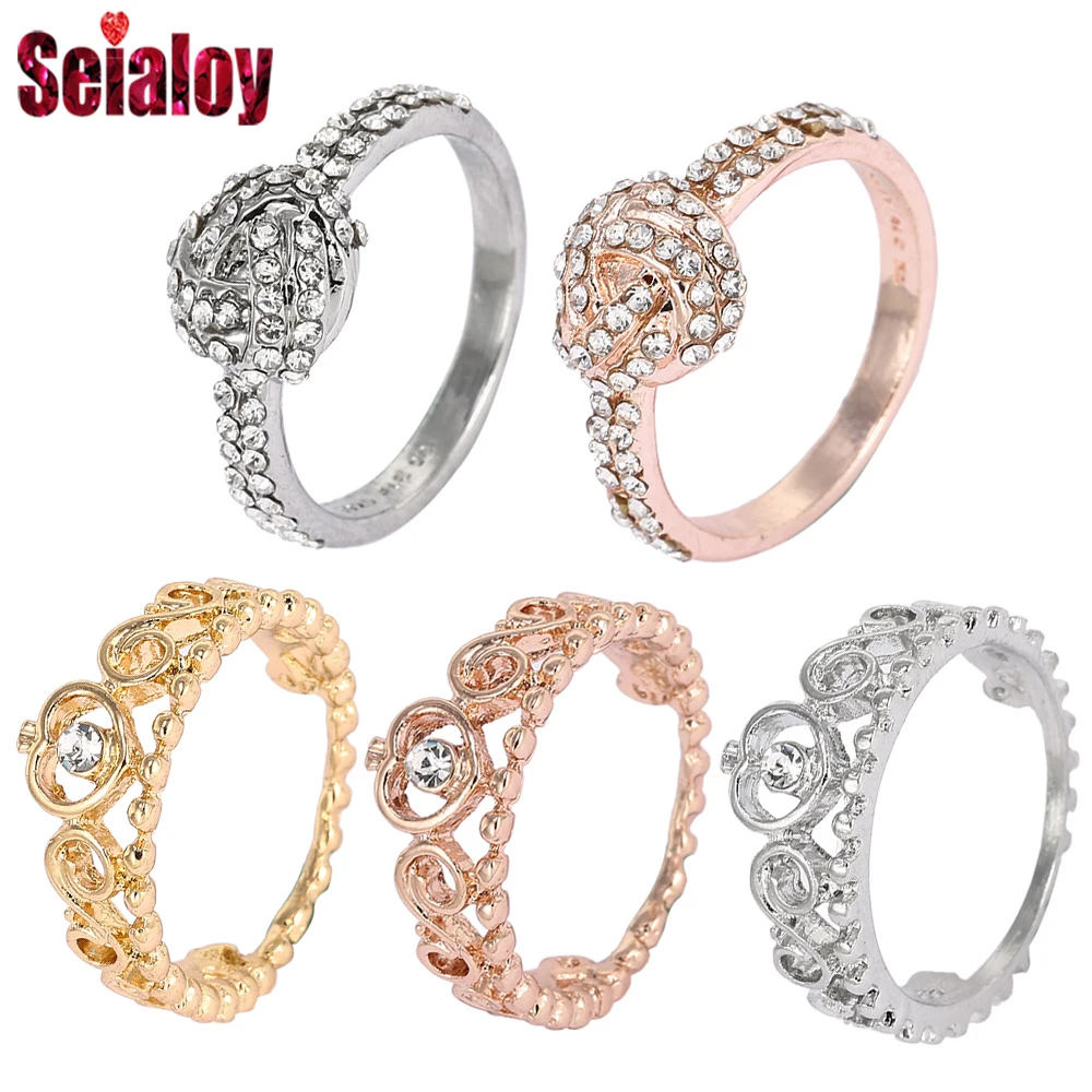 

SEIALOY Rose Gold Shiny Concentric Knot Princess Crown Brands Rings for women Couple Marriage Engagement Jewelry Ring Gift