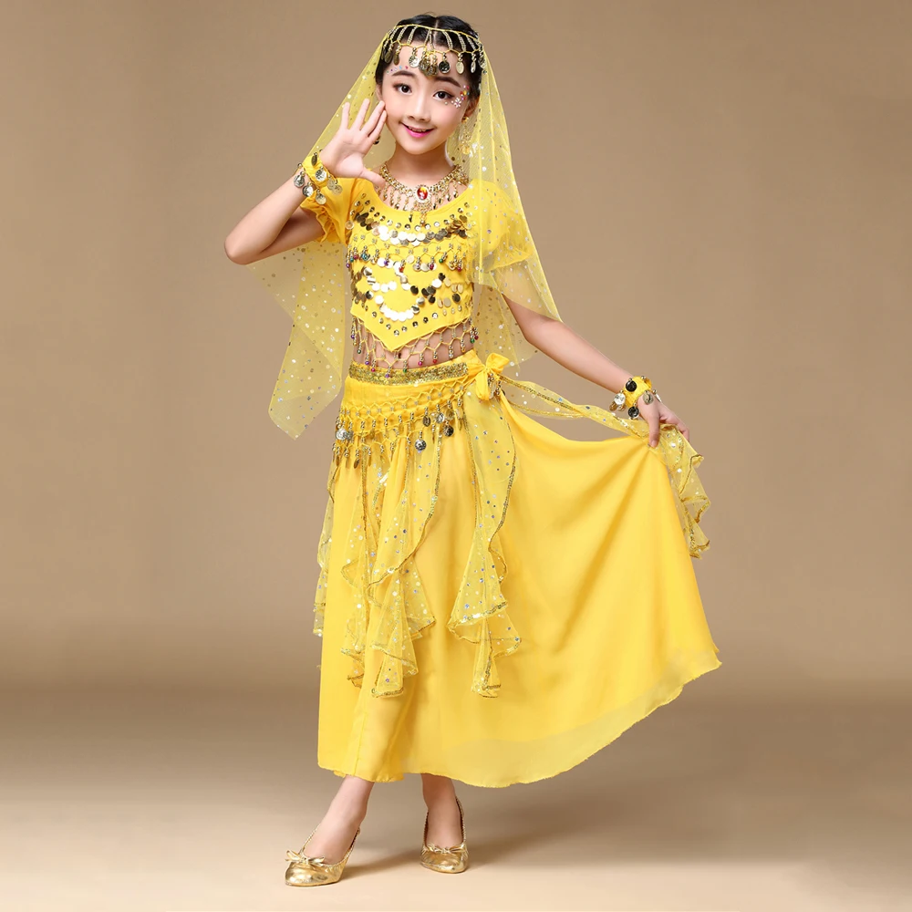 2018 танец живота восточные костюмы дети живота танцевальные комплекты для девочек Индийский Болливуд Практика одежда для представлений 6