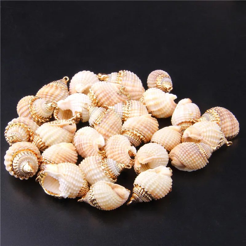 

3 Pieces 27.5 *16.5 mm Natural Sea Conch Yellow Cowries Drilled Gold Shell Pendant Beads For DIY Making Earring Charm Gifts