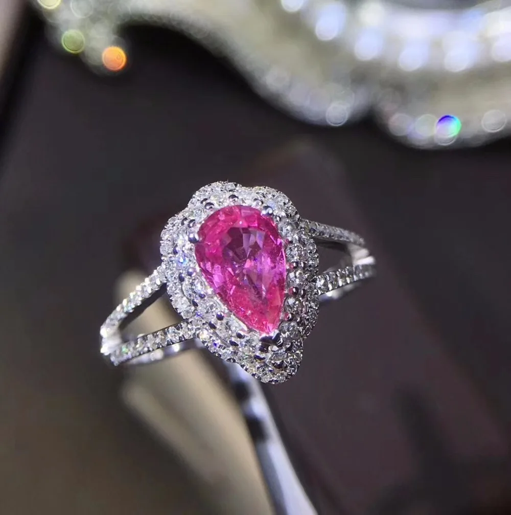 

Fine Jewelry Real 18K White Gold 100% Natural Unheat Pink Sapphire Gemstones 18k Sapphire Diamonds Female Wedding Rings