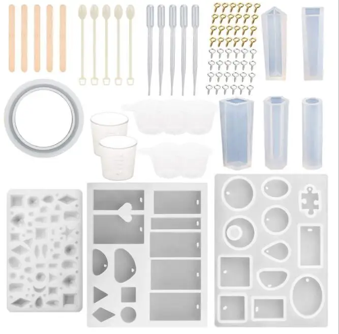 

New 79 Time Gem Epoxy Mold Set with Round Square Love Elliptical Alloy Bottom Mold Jewelry Tools
