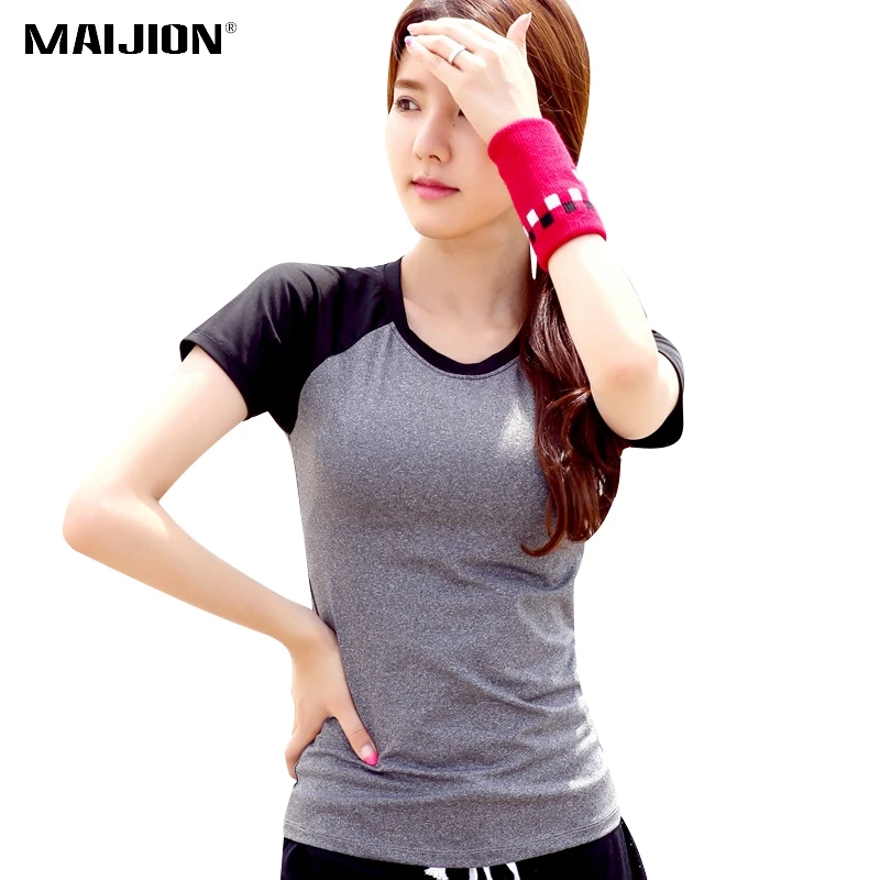 

MAIJION Patchwork Sport T-shirt For Women Gym Fitness Yoga Shirts, Breathable Elastic Quick Dry Yoga Running Tops Exercises Tee
