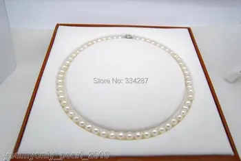 

Fine 9-10mm AAA white pearl necklaces 18" 925Silver clasp (no box)