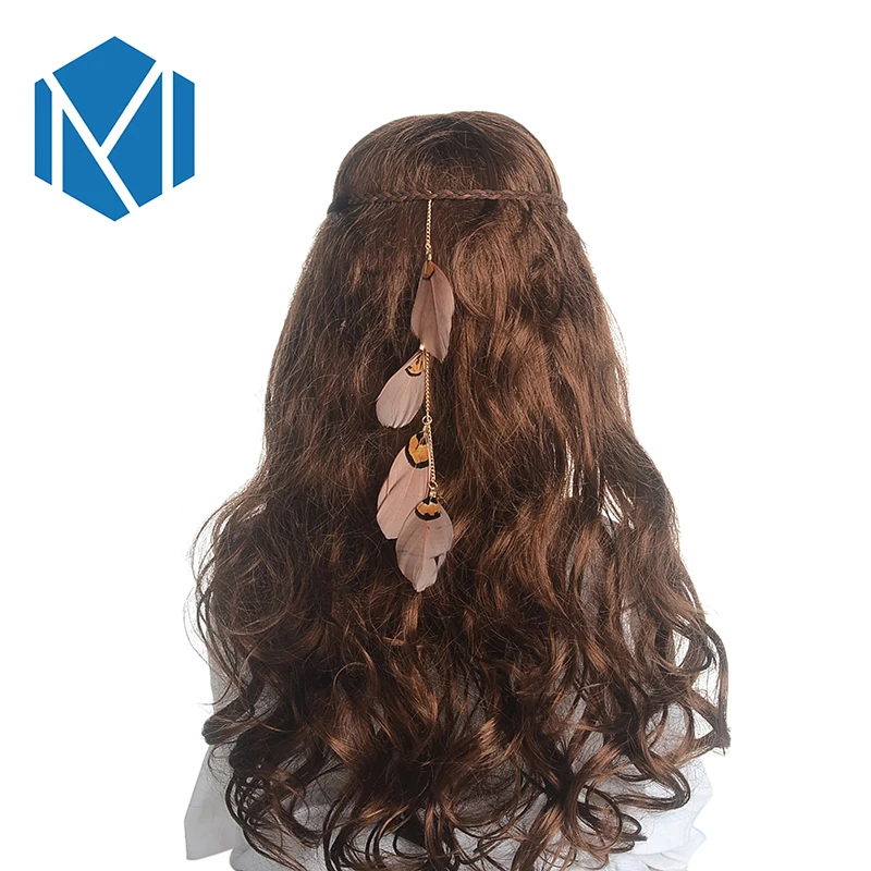MISM Girls Boho Gypsy перьевая веревка для волос, женское этническое Тканое оголовье с кисточками, длинная прямая повязка на голову в стиле хиппи, регулируемый галстук для волос