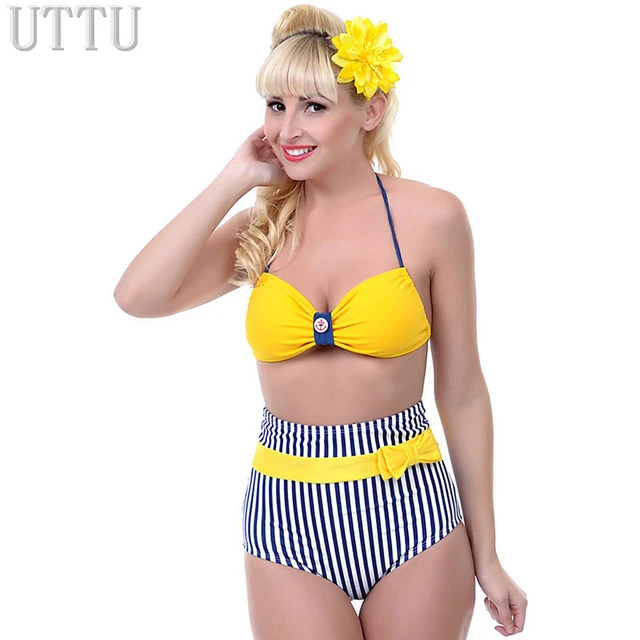 Bxxnxx - BXXNXX New Arrival High Waist Bikini Set Navy Style Striped Swimsuit  Swimwear Women Sexy Halter Bandage Push Up Bathing Suits - AliExpress