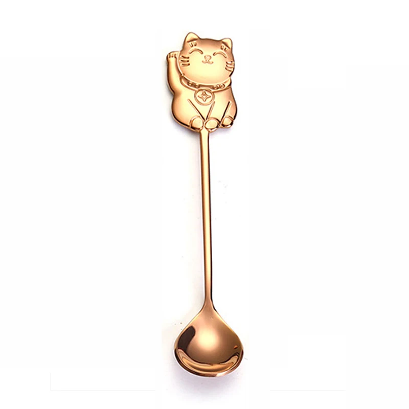 Vacclo Lucky Cat кофейная ложка для перемешивания красочная Нержавеющая Сталь Десертная молочно-чайная ложка для сахара кухонная посуда кружка чашка Декор подарок - Цвет: Rose gold