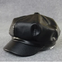Женский кожаный берет в Корейском стиле восьмиугольная кепка Женская водонепроницаемая Кожаная Шапка Осенняя русская стильная Солнцезащитная шляпа
