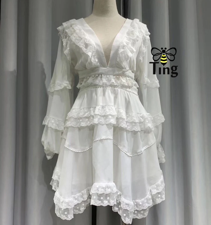 Tingfly, модное розовое дизайнерское подиумное платье, женское шифоновое мини-платье с оборками и цветочным принтом, сексуальное платье с открытой спиной и глубоким v-образным вырезом