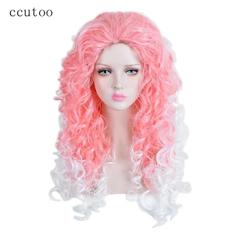 Ccutoo 28 дюймов розовый белый Омбре Волнистые Длинные без челки синтетический парик для Хэллоуина парик для костюмированной вечеринки волосы теплостойкое волокно