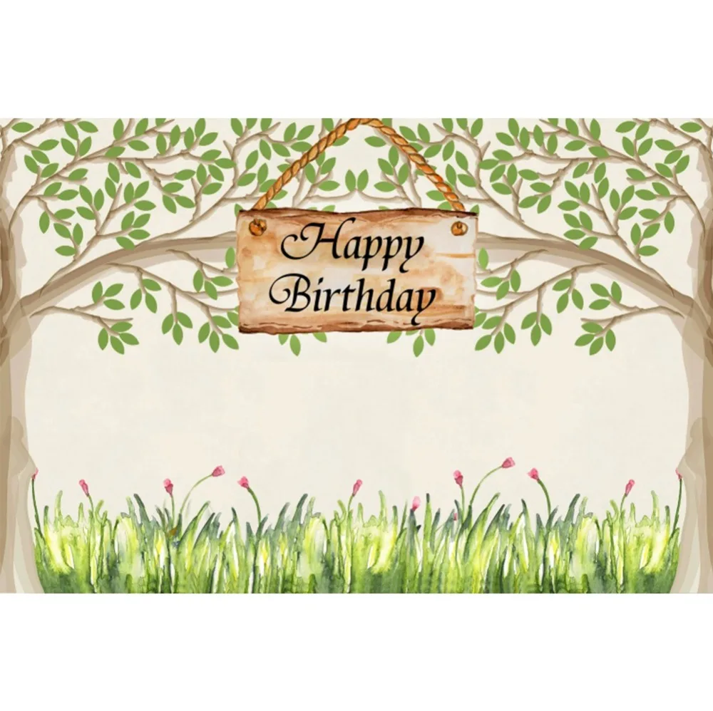 

Laeacco Happy Birthday Tree Grassland Flowers Celebration Natural Scene Photo Background Photographic Backdrop For Photo Studio