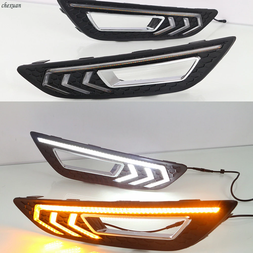 

CSCSNL 1set turn signal yellow drl daytime running light daylights bumper front fog lamp for ford focus 4 2015 2016 2017 2018