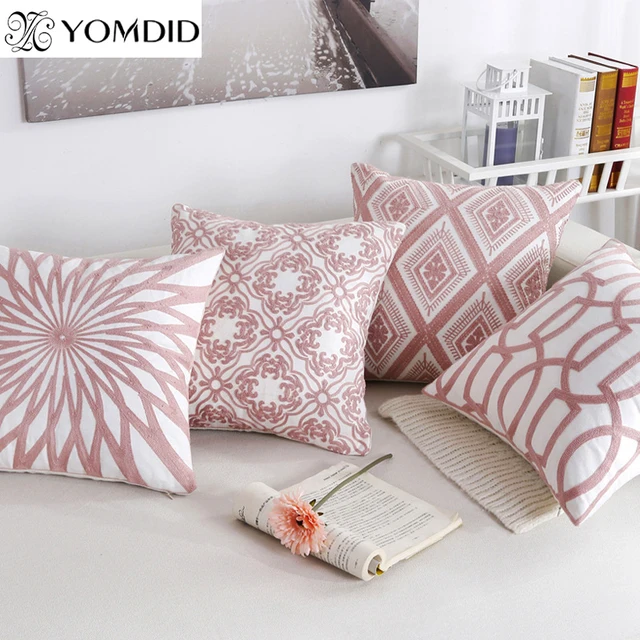 Cheap 45*45cm embroidered cushion cover pink lines Geometric decorative living room cushion chair sofa car pillow cover home decor