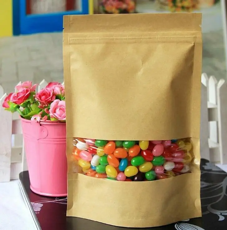 

10pcs/lot,24mic. Stand-up Kraft Paper Bag with Window ,Kraft Zipper/zip lock Bag,Kraft Paper Bag,Brown Kraft bag
