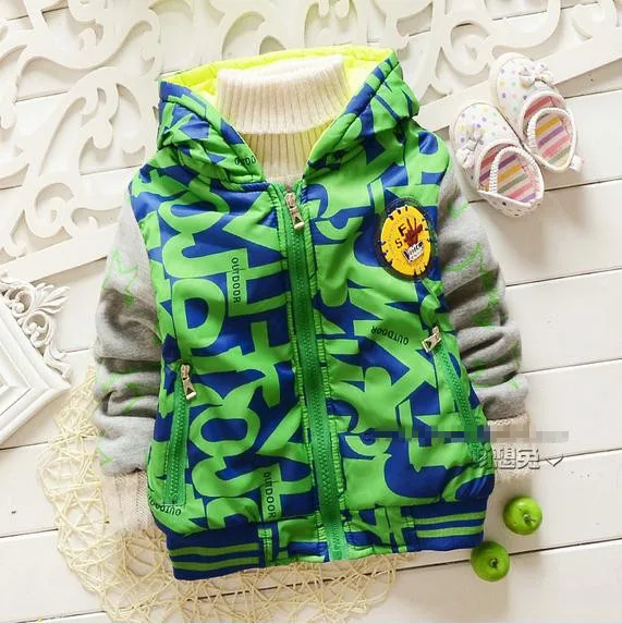 autumn winter baby boy jacket blue yellow long sleeve hooded colored boys letter jackets