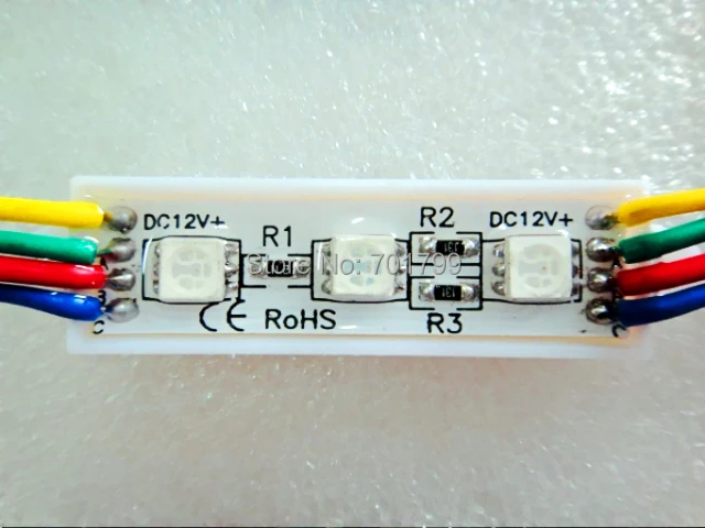 IP68 LED 5050 SMD RGB модуль вход DC12V 0 72 Вт Размер: 45 мм * 12 20 шт. в нитке 10 см расстояние между