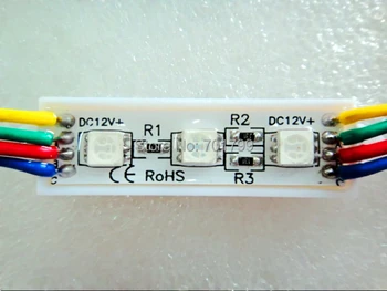 

IP68 LED 5050 SMD RGB module;DC12V input;0.72W;size:45mm*12mm;20pcs a string;10cm wire spacing