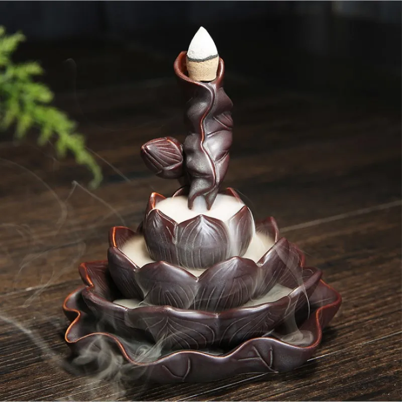 Керамическая горелка для благовоний с обратным потоком, креативные конусы для благовоний лотоса, палочка для ароматерапии, антикварное украшение для дома