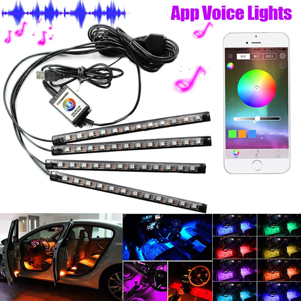 Автомобильные светодиодные полосы света USB RGB автомобильные стильные атмосферные лампы гибкие 4 шт. полоски для украшения интерьера автомобиля огни CSL2017 - Испускаемый цвет: APP control
