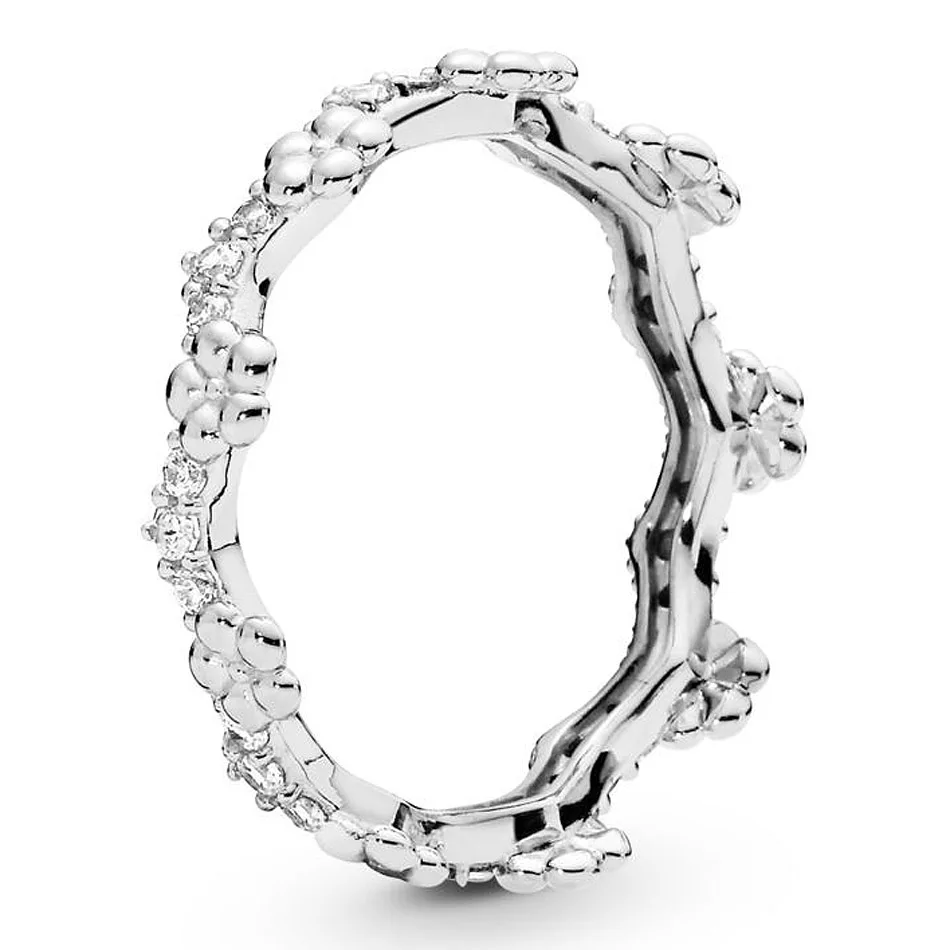 

New 925 Sterling Silver Ring Spring Flower Crown With Crystal Rings For Women Wedding Party Gift Fine Europe Jewelry