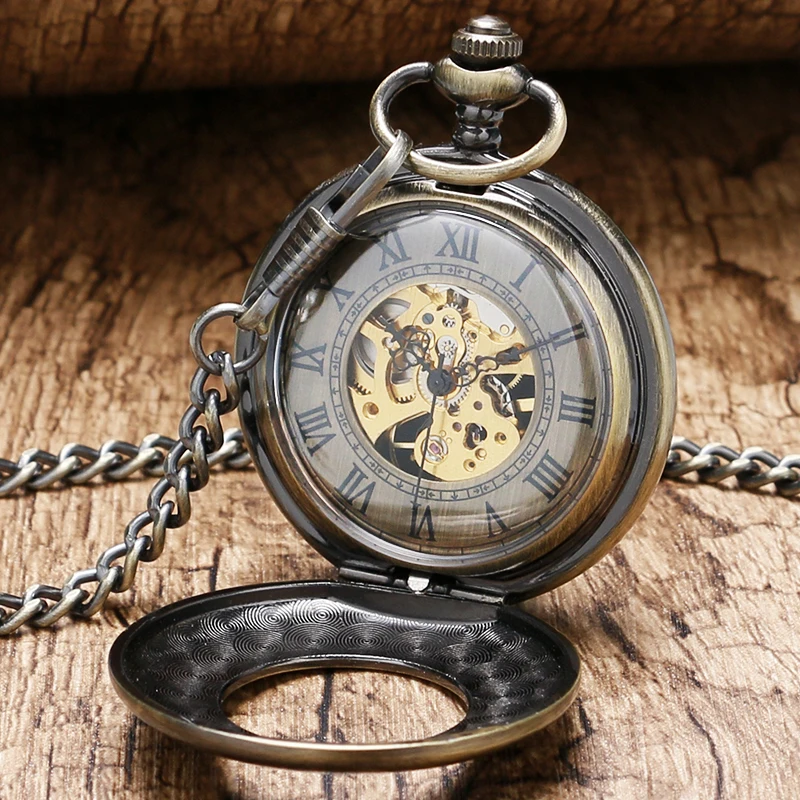 Fob Pocket Watches Thick Chain Mechanical Hand Wind Retro Transparent