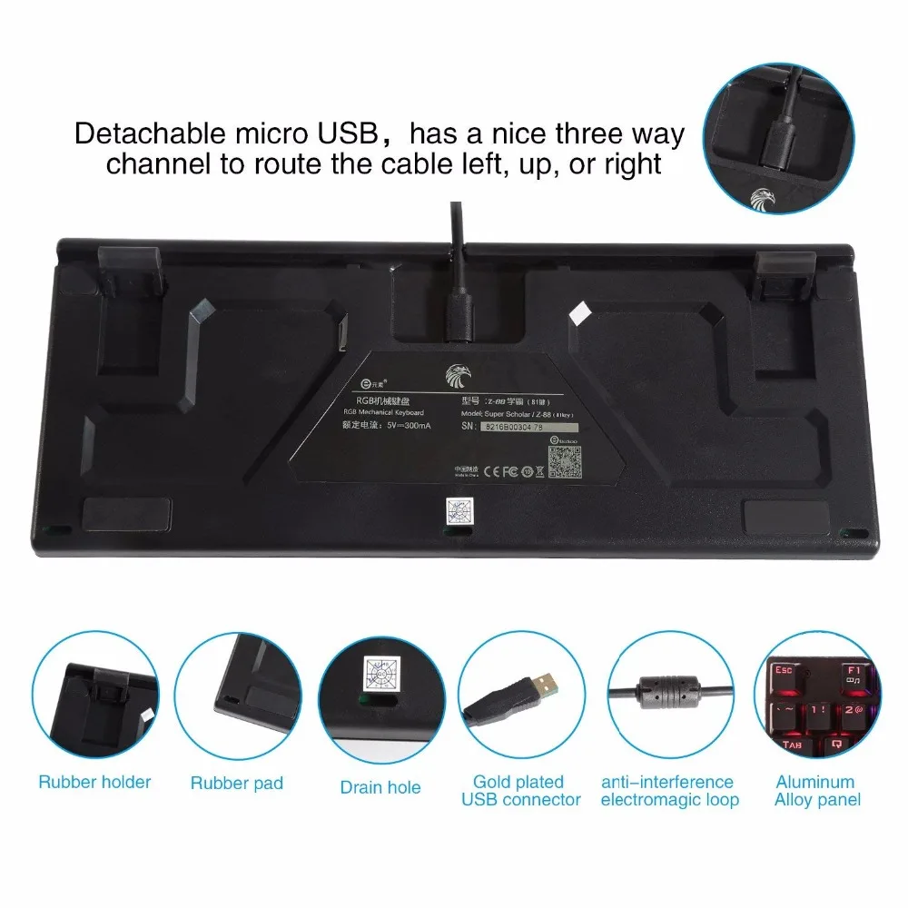  RGB Mechanical Gaming Keyboard Red Switch - Linear Quiet LED Backlit Water Resistant Compact 81 Key