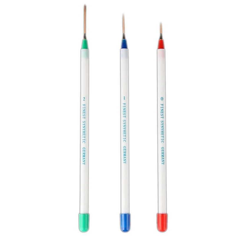 Monja 3Pcs Nail Stripes Lined Grid French Brush 3D Image Diy Design White Handle Drawing Pen Nail Tools