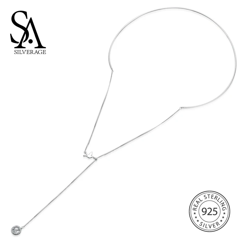 

SA SILVERAGE 925 Sterling Silver Peace Dove Collar link Chain Choker Necklace Adjustable Thick Long Smooth Necklace for Weeding