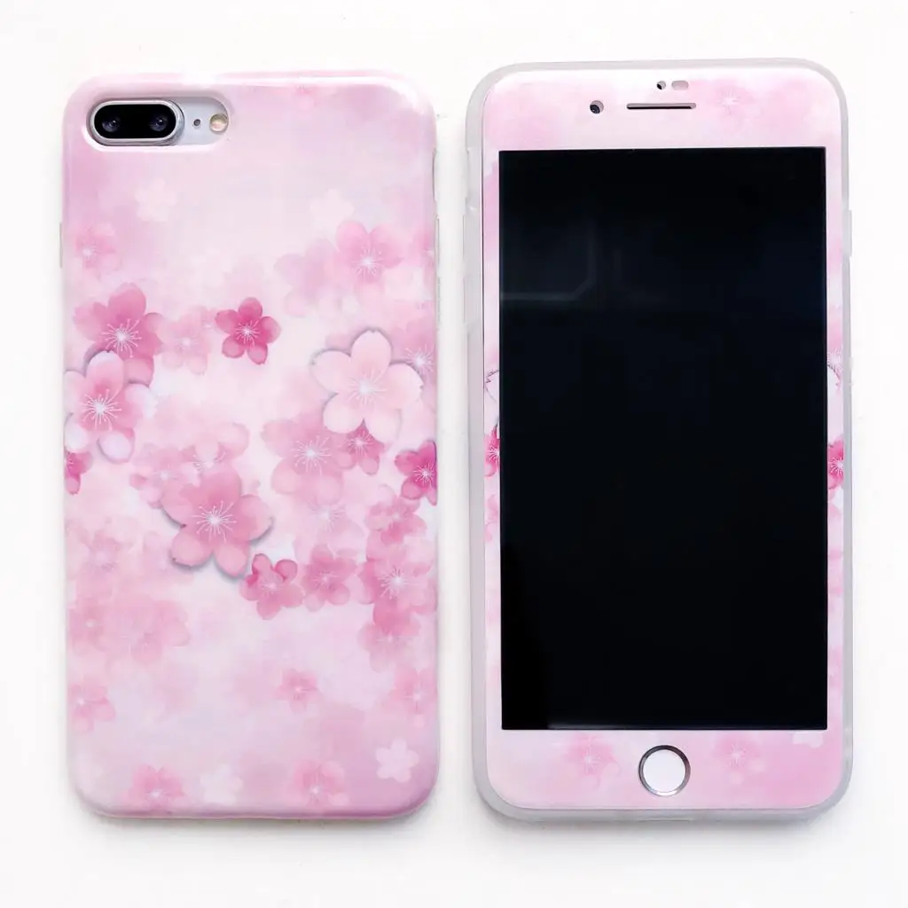 

Flowers Flamingo Pattern Phone Case Cover For iPhone 6 7 8 6S Plus Screen Protector Tempered Glass