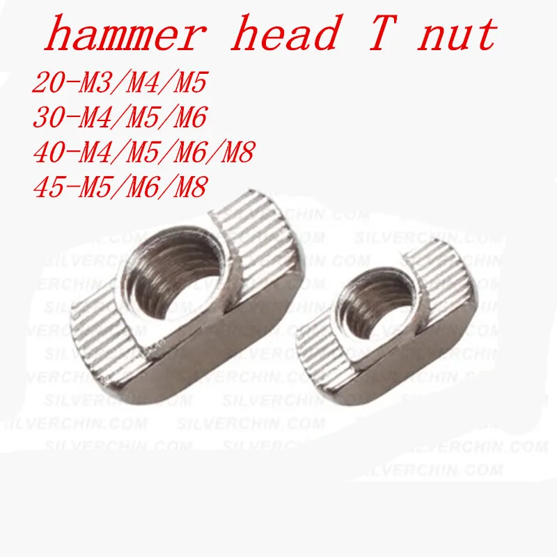 50pcs 20pcs 10pcs M3 M4 M5 M6 m8 T nut Hammer Head Nut bolt Nickel