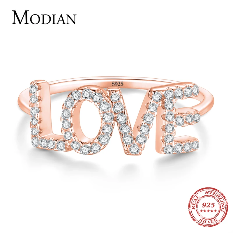 Modian, Новое поступление, классическое модное кольцо с чешскими буквами и надписью «Love», стильное ювелирное изделие для женщин, серебряные кольца на палец 925 пробы