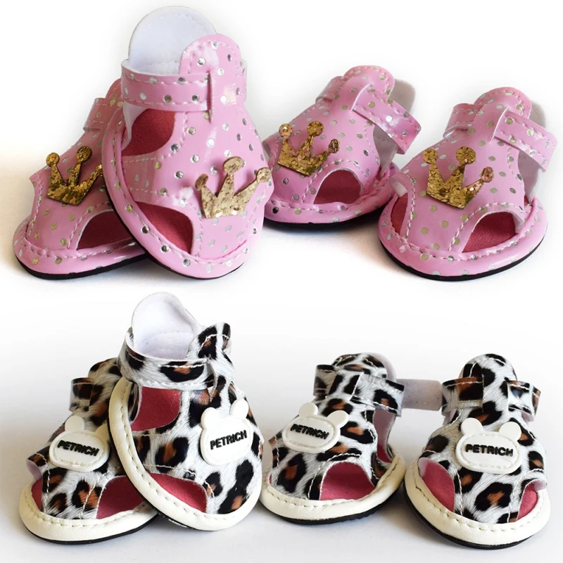 Летняя модная леопардовая обувь для собаки питомец Обувь для собак чихуахуа PU Обувь для собаки питомец продукт обувь 3 цвета 5 размер