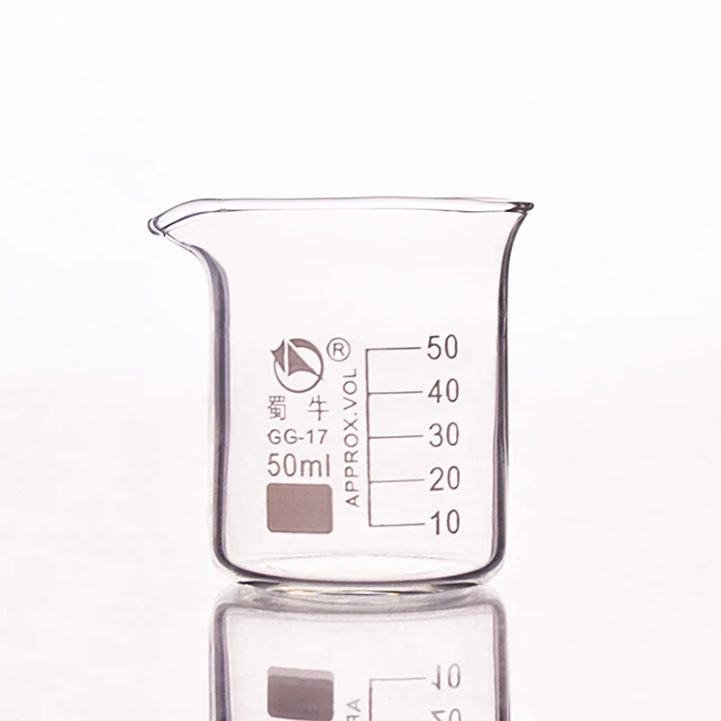 5 шт. стакан в низкой форме, емкость 50 мл, внешний диаметр = мм 47 мм, высота = мм 58 мм, лабораторный стакан