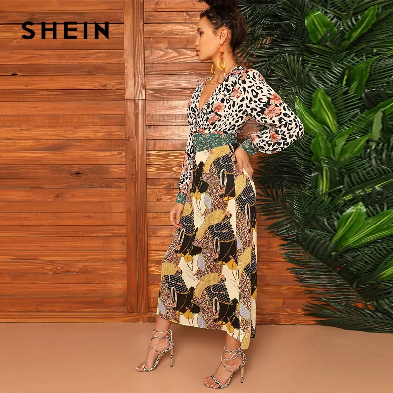 SHEIN Многоцветное Платье С Графическим Принтом И Вырезами По Бокам Стильное