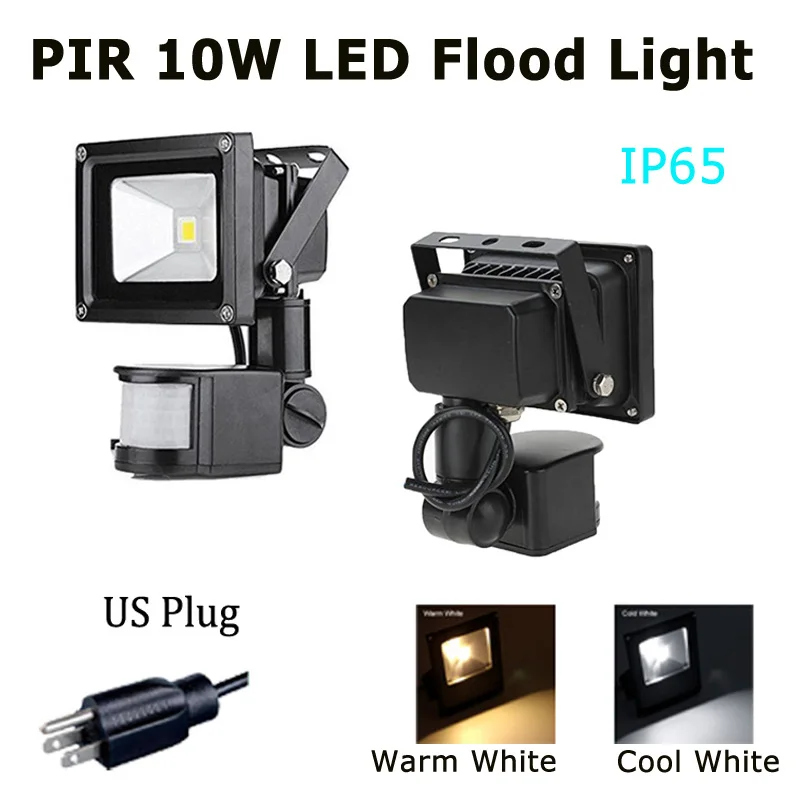 

10W Spotlight Yard Landscape Building Flood Light US Plug Outdoor PIR Motion Sensor Safelight Waterproof LED Floodlight