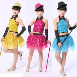 Мода блесток современная бальный танец платья детей современные Dancewear платья девушки современные танцевальные костюмы для детей