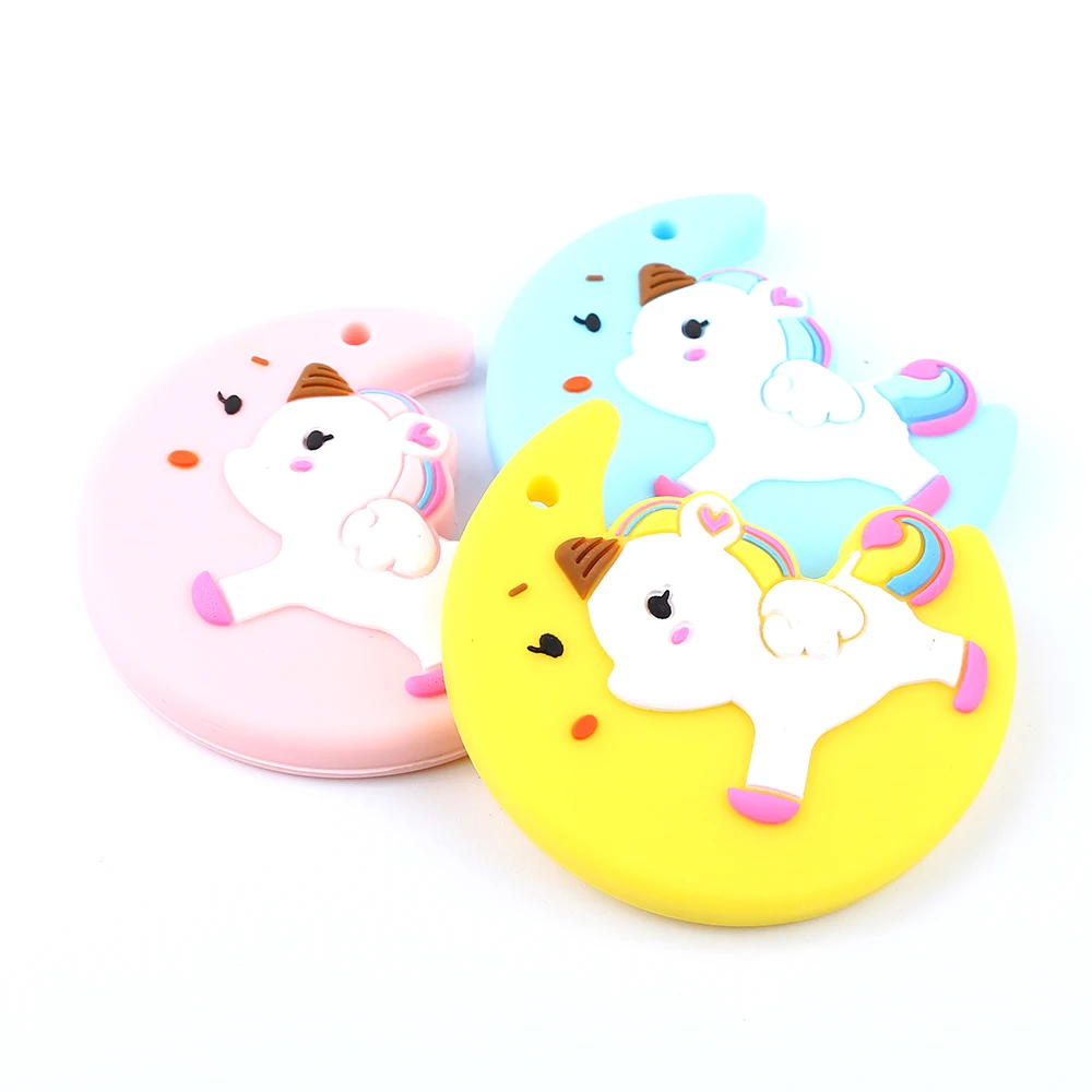 Murah Menjaga dan Tumbuh Bpa Gratis 1 PC Bayi Teethers Bulan Unicorn Silicone Teether Manik manik Makanan Bayi Tumbuh Gigi Mainan DIY kalung Liontin