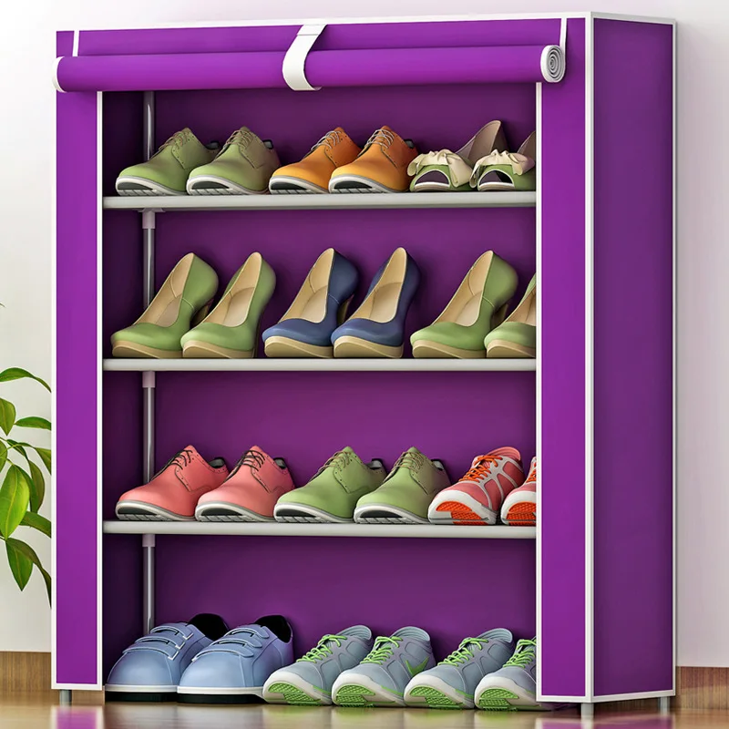 4 layers of simple dust-proof moisture-proof shoe rack thick non-woven stainless steel shoe free assembly of home furniture