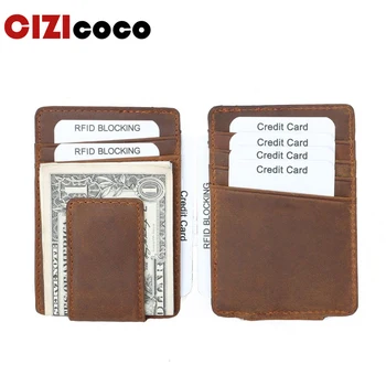 

Crazy Horse Genuine Leather Credit Card Holder Portable Men Thin Holder RFID Blocking Vintage Card Wallet