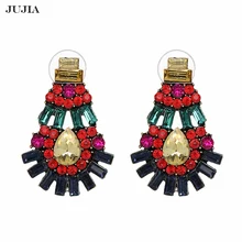 Jujia Роскошные брендовые ювелирные изделия женские Серьги очаровательные аксессуары Разноцветные стразы серьги-гвоздики