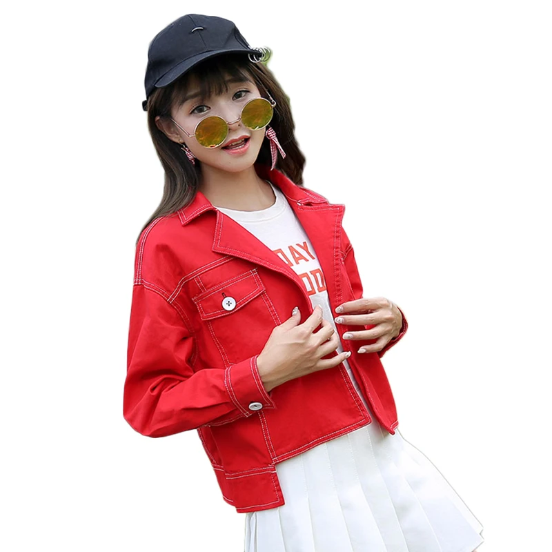 Women Red Denim Jacket 2017 Autumn New Denim Coat Casual Long Sleeve
