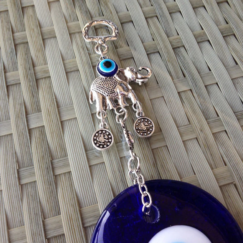 JX-LCLYL Wall Hanging Turkish Elephant Blue Evil Eye Amulet Glass Charm Home Decor