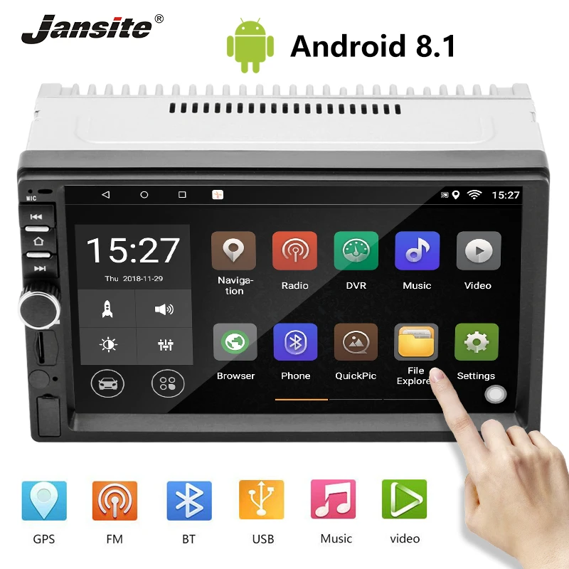 

Jansite 7" Double Din Car Radio Android 8.1 Touch Screen Player GPS Navigation Bluetooth Wifi radio Car Stereos with Rear camera