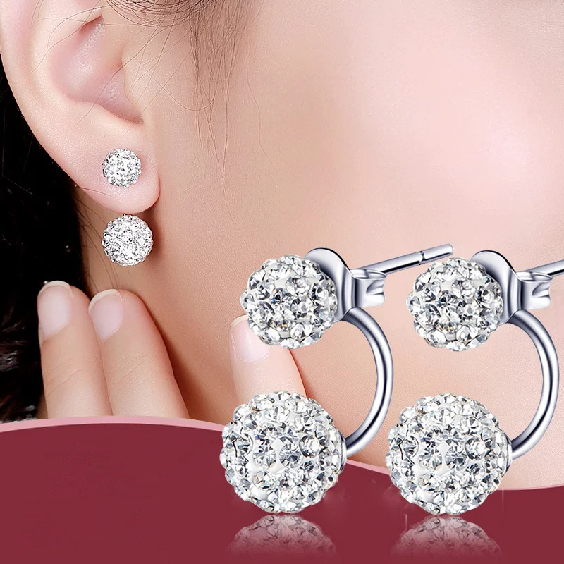 DOULAIMEI, 925 пробы, серебряные, модные, Шамбала, двухсторонние, Sythetic, хрустальный шар, серьги-гвоздики для женщин, свадебные ювелирные изделия