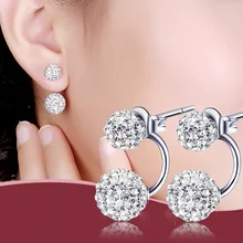 DOULAIMEI, 925 пробы, серебряные, модные, Шамбала, двухсторонние, Sythetic, хрустальный шар, серьги-гвоздики для женщин, свадебные ювелирные изделия